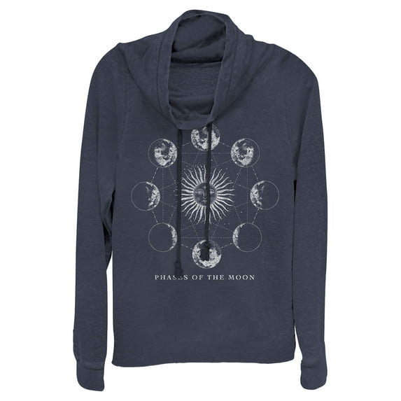 Junior's Lost Gods Phases of the Moon Cowl Neck Sweatshirt Navy Blue 4X Large