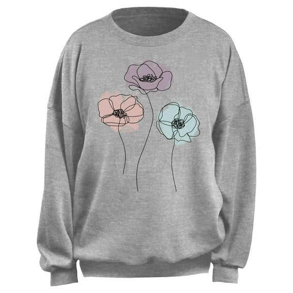 Junior's Lost Gods Poppy Flowers Sketch Sweatshirt Heather Gray Small