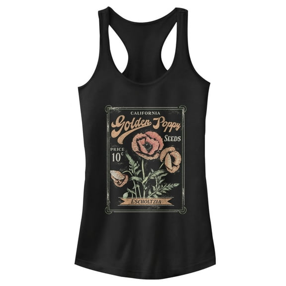 Junior's Lost Gods Poppy Seeds Packet  Racerback Tank Top Black Medium
