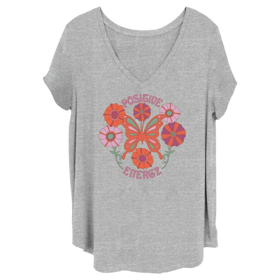 Junior's Lost Gods Positive Energy Butterfly Graphic Tee Heather Gray 2X