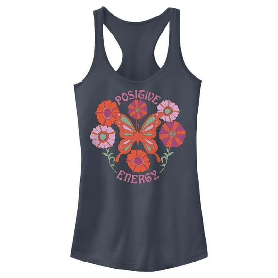 Junior's Lost Gods Positive Energy Butterfly Racerback Tank Top Indigo X Large