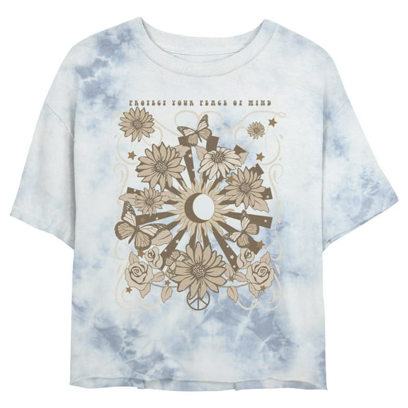 Junior's Lost Gods Protect Your Peace of Mind Sunshine Graphic Crop T-Shirt White/Blue Small