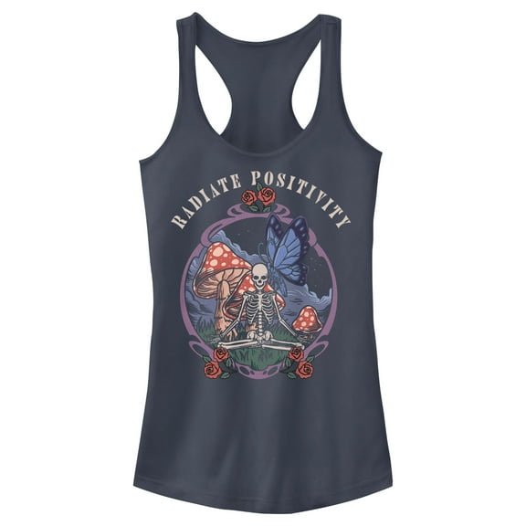 Junior's Lost Gods Radiate Positivity Skeleton  Racerback Tank Top Indigo Medium