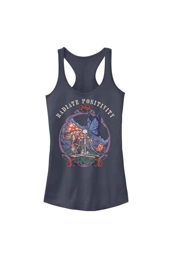 Junior's Lost Gods Radiate Positivity Skeleton  Racerback Tank Top Indigo X Small