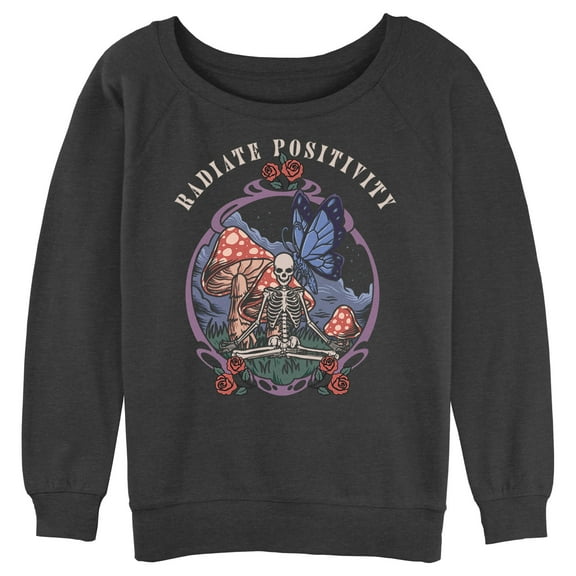 Junior's Lost Gods Radiate Positivity Skeleton  Sweatshirt Charcoal Heather X Large