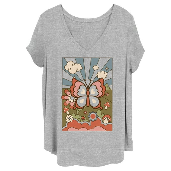 Junior's Lost Gods Retro Butterfly Tarot  Graphic Tee Heather Gray 3X