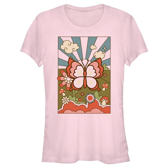 Junior's Lost Gods Retro Butterfly Tarot Graphic Tee Light Pink X Large