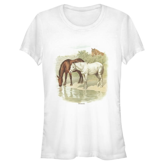 Junior's Lost Gods Retro Horses Portrait  Graphic Tee White Large