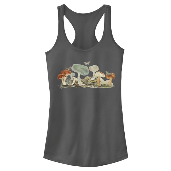 Junior's Lost Gods Retro Mushrooms  Racerback Tank Top Charcoal X Small