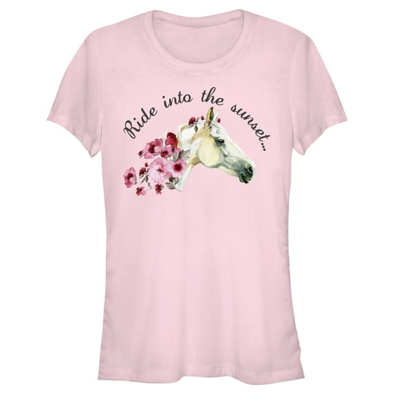 Junior's Lost Gods Ride Into the Sunset Graphic Tee Light Pink Large