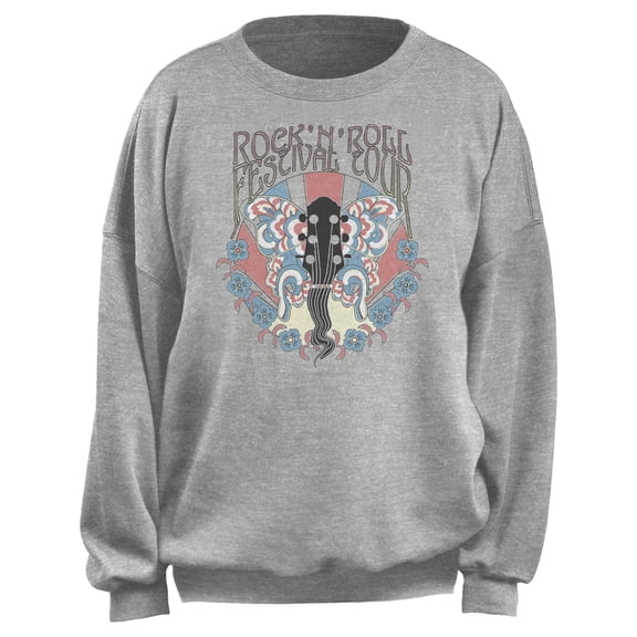 Junior's Lost Gods Rock N Roll Butterfly Sweatshirt Heather Gray X Small