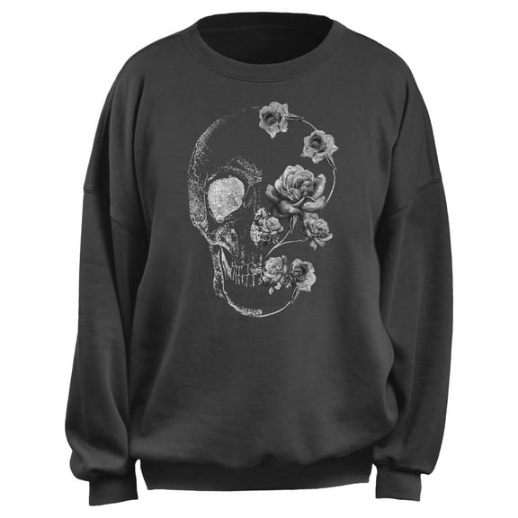 Junior's Lost Gods Rose Skull Grayscale Portrait Sweatshirt Charcoal Large