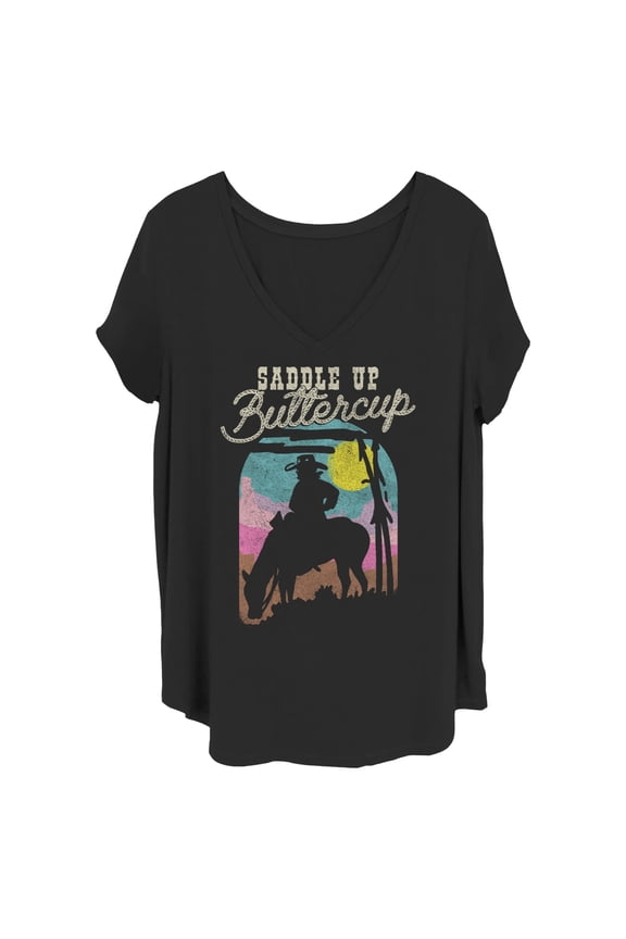 Junior's Lost Gods Saddle Up Buttercup Graphic Tee Black 1X