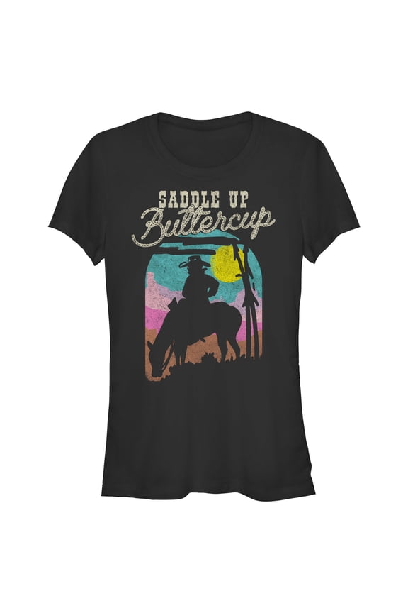 Junior's Lost Gods Saddle Up Buttercup Graphic Tee Black Large
