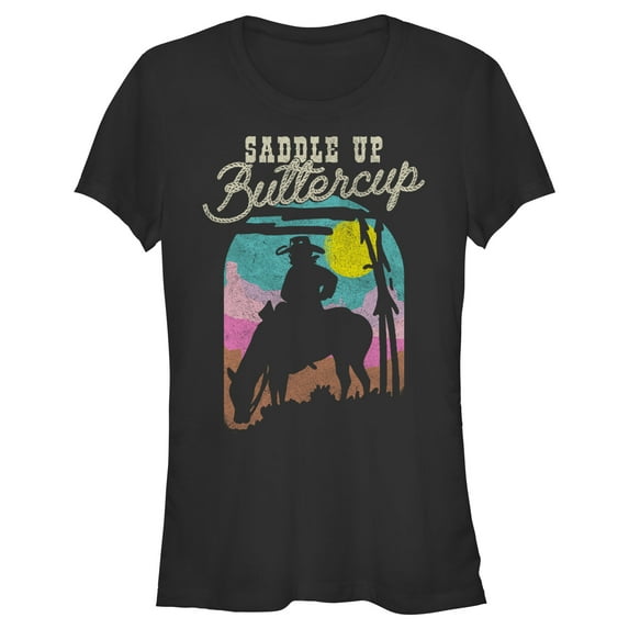 Junior's Lost Gods Saddle Up Buttercup Graphic Tee Black Medium