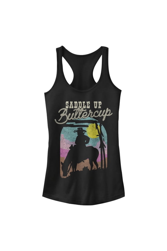 Junior's Lost Gods Saddle Up Buttercup Racerback Tank Top Black X Small