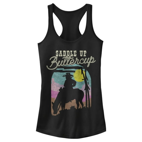 Junior's Lost Gods Saddle Up Buttercup Racerback Tank Top Black X Small