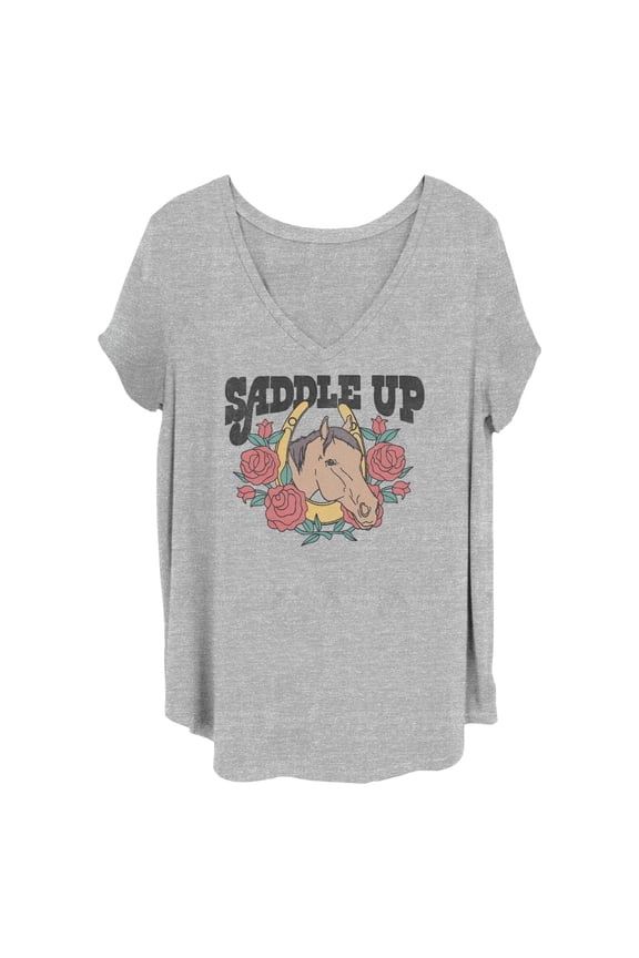 Junior's Lost Gods Saddle Up Horse Graphic Tee Heather Gray 1X
