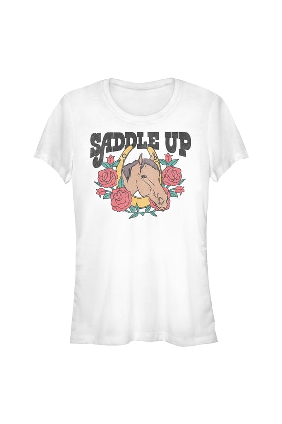 Junior's Lost Gods Saddle Up Horse  Graphic Tee White Medium