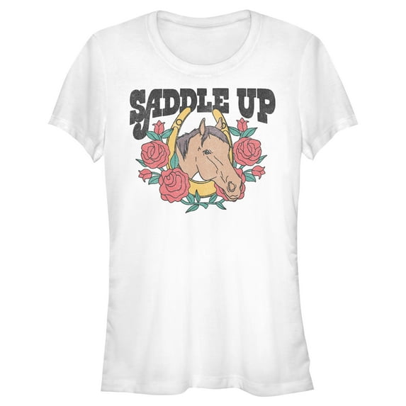 Junior's Lost Gods Saddle Up Horse Graphic Tee White Medium