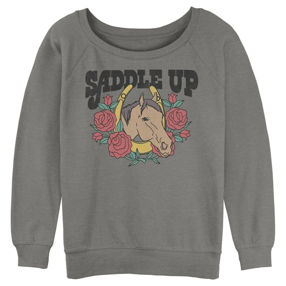 Junior's Lost Gods Saddle Up Horse Sweatshirt Gray Heather Medium