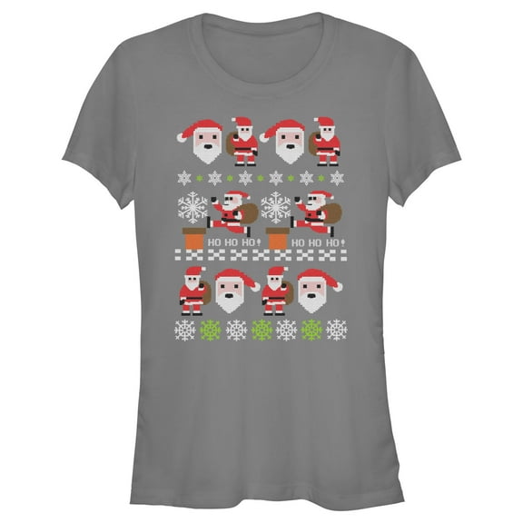 Junior's Lost Gods Santa Claus Ugly Christmas Sweater Graphic Tee Charcoal X Large
