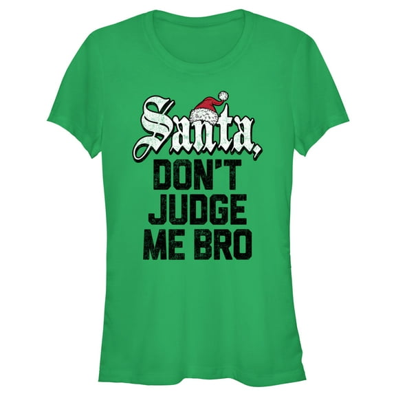 Junior's Lost Gods Santa Don’t Judge Me  Graphic Tee Kelly Green Medium