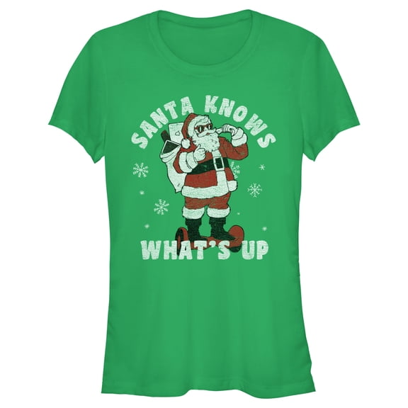 Junior's Lost Gods Santa Knows What’s Up  Graphic Tee Kelly Green 2X Large
