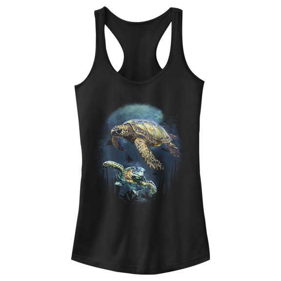 Junior's Lost Gods Sea Turtles Circle Racerback Tank Top Black Medium