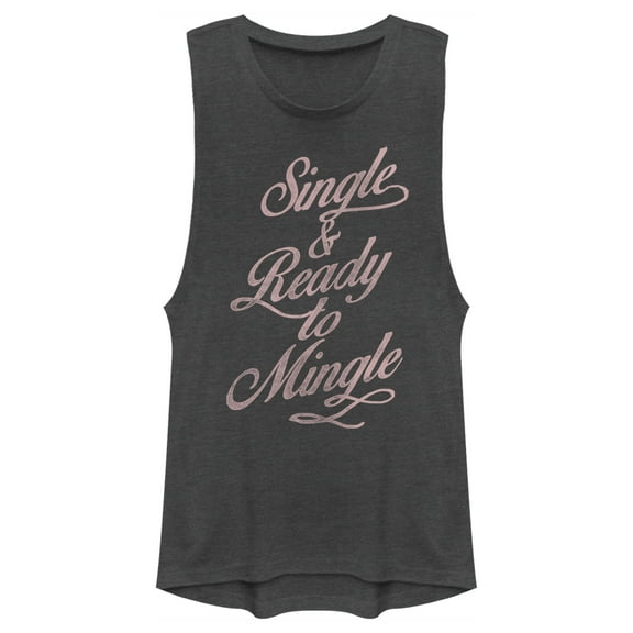 Junior's Lost Gods Single & Ready to Mingle  Festival Muscle Graphic Tee Charcoal Large