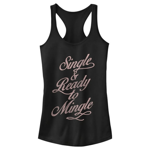 Junior's Lost Gods Single & Ready to Mingle  Racerback Tank Top Black Large