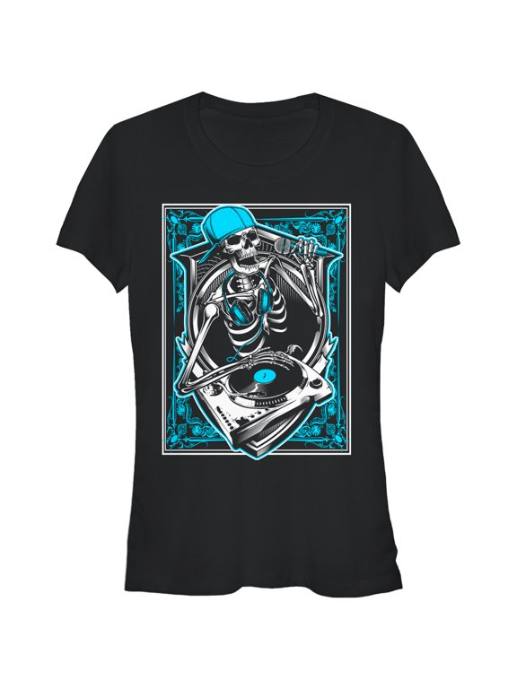 Junior's Lost Gods Skeleton DJ Graphic Crop T-Shirt Black Small