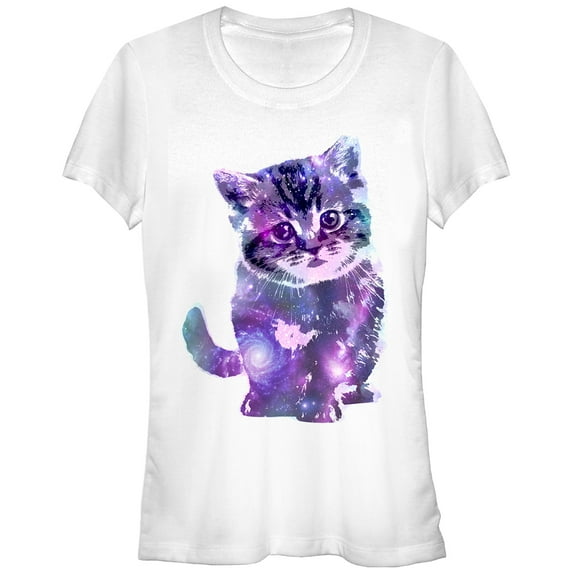 Junior's Lost Gods Space Kitten Graphic Tee White Large
