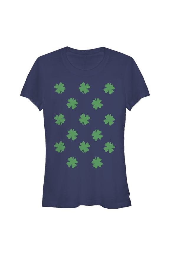 Junior's Lost Gods St. Patrick's Day Four-Leaf Clover Print Graphic Tee Navy Blue Medium