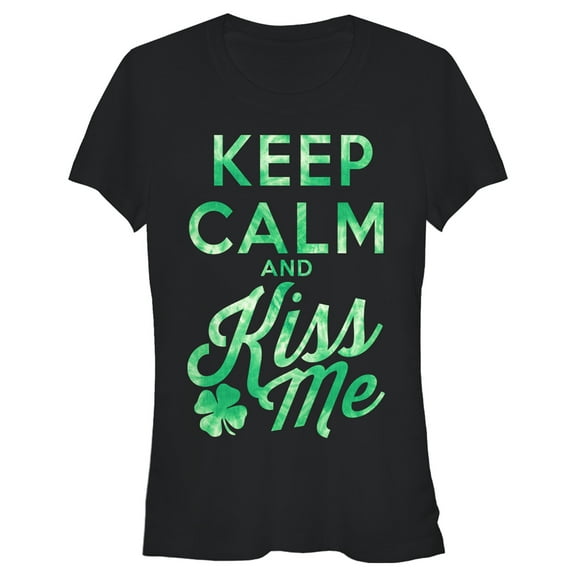 Junior's Lost Gods St. Patrick's Day Keep Calm and Kiss Me Graphic Tee Black Small