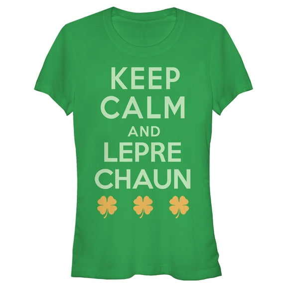 Junior's Lost Gods St. Patrick's Day Keep Calm and Leprechaun Retro  Graphic Tee Kelly Green Medium
