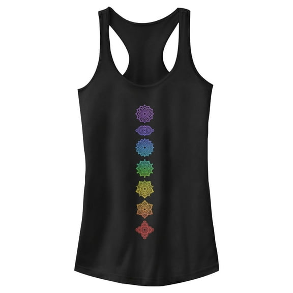Junior's Lost Gods Stacked Chakra  Racerback Tank Top Black Large