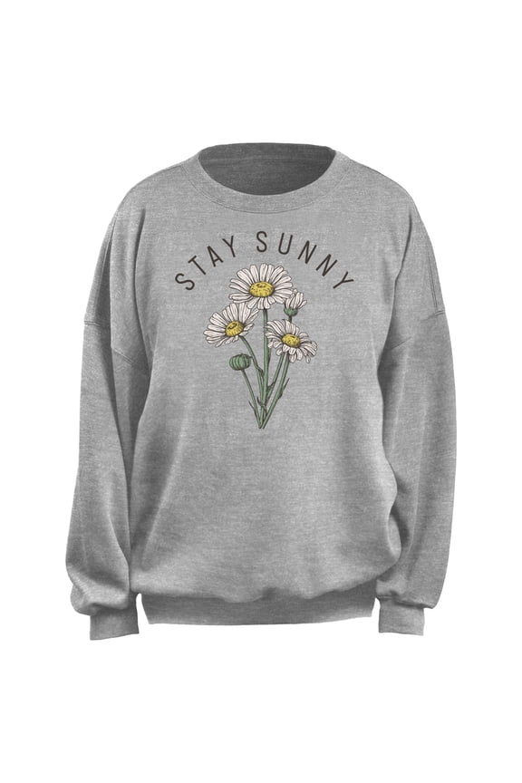 Junior's Lost Gods Stay Sunny Flowers Sweatshirt Heather Gray Small