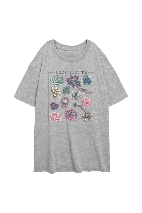 Junior's Lost Gods Succulents Chart Graphic Oversized T-Shirt