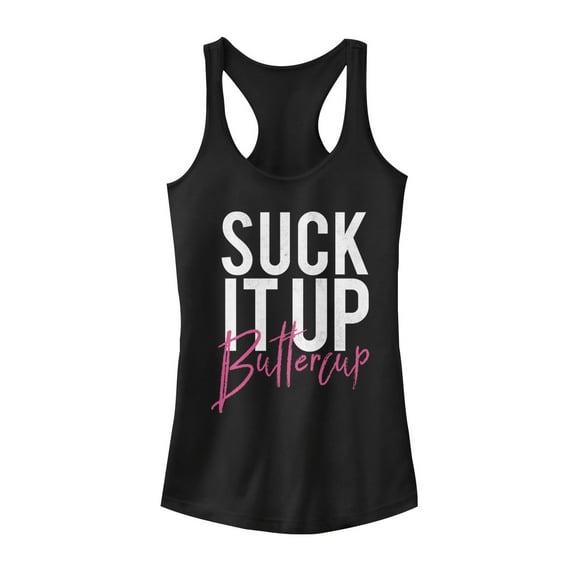 Junior's Lost Gods Suck it up Buttercup Motto Racerback Tank Top Black Large