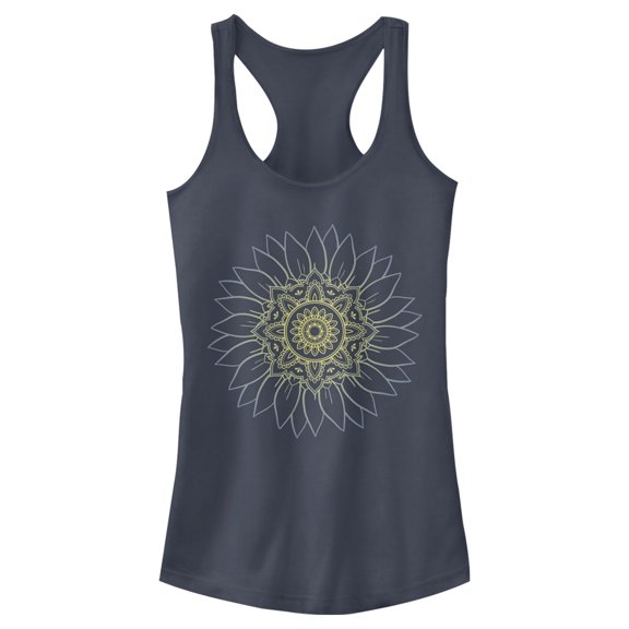 Junior's Lost Gods Sunflower Sketch Racerback Tank Top Indigo X Small