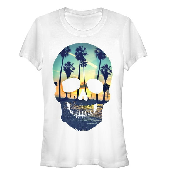 Junior's Lost Gods Sunset Skull  Graphic Tee White Large