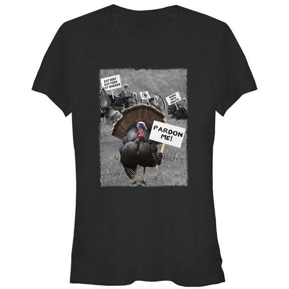 Junior's Lost Gods Thanksgiving Turkey Pardon Me  Graphic Tee Black Small