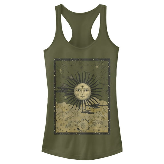 Junior's Lost Gods The Sun Tarot Card Racerback Tank Top Military Green X Small