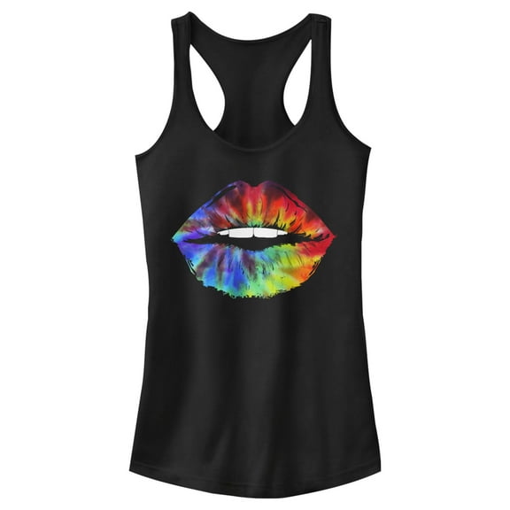 Junior's Lost Gods Tie-Dye Kisses  Racerback Tank Top Black X Small