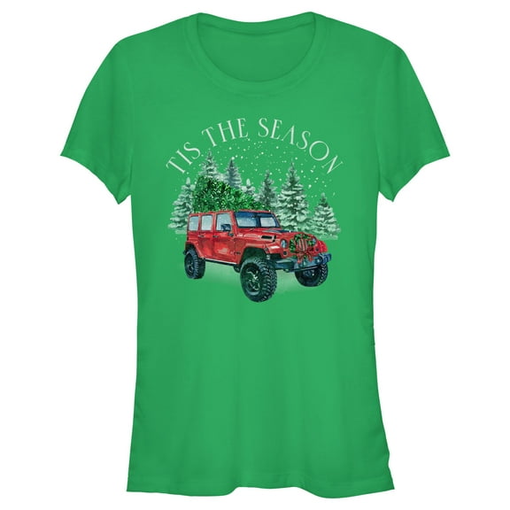Junior's Lost Gods Tis the Season Automobile Graphic Tee Kelly Green Small