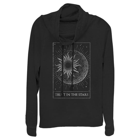 Junior's Lost Gods Trust in the Stars  Cowl Neck Sweatshirt Black X Small
