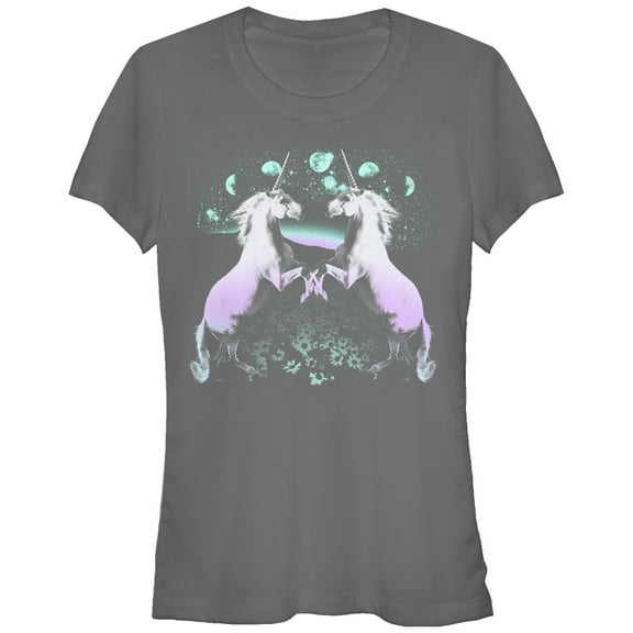 Junior's Lost Gods Two Moon Unicorn  Graphic Tee Charcoal 2X Large