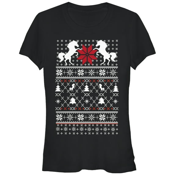 Junior's Lost Gods Ugly Christmas Unicorn Graphic Tee Black Large