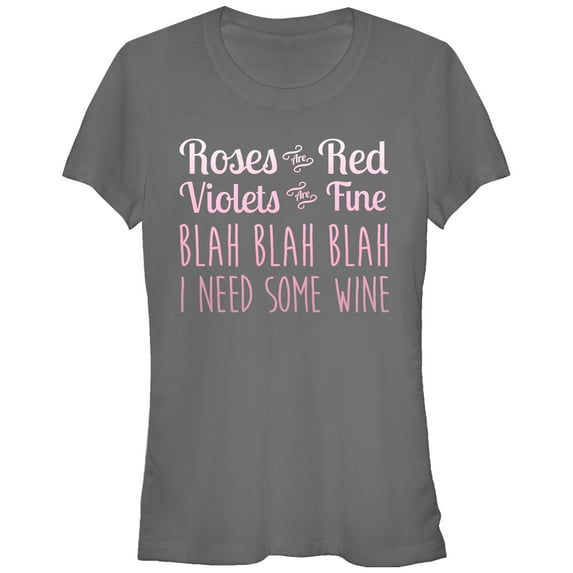 Junior's Lost Gods Valentine Roses Are Blah Wine Graphic Tee Charcoal X Large